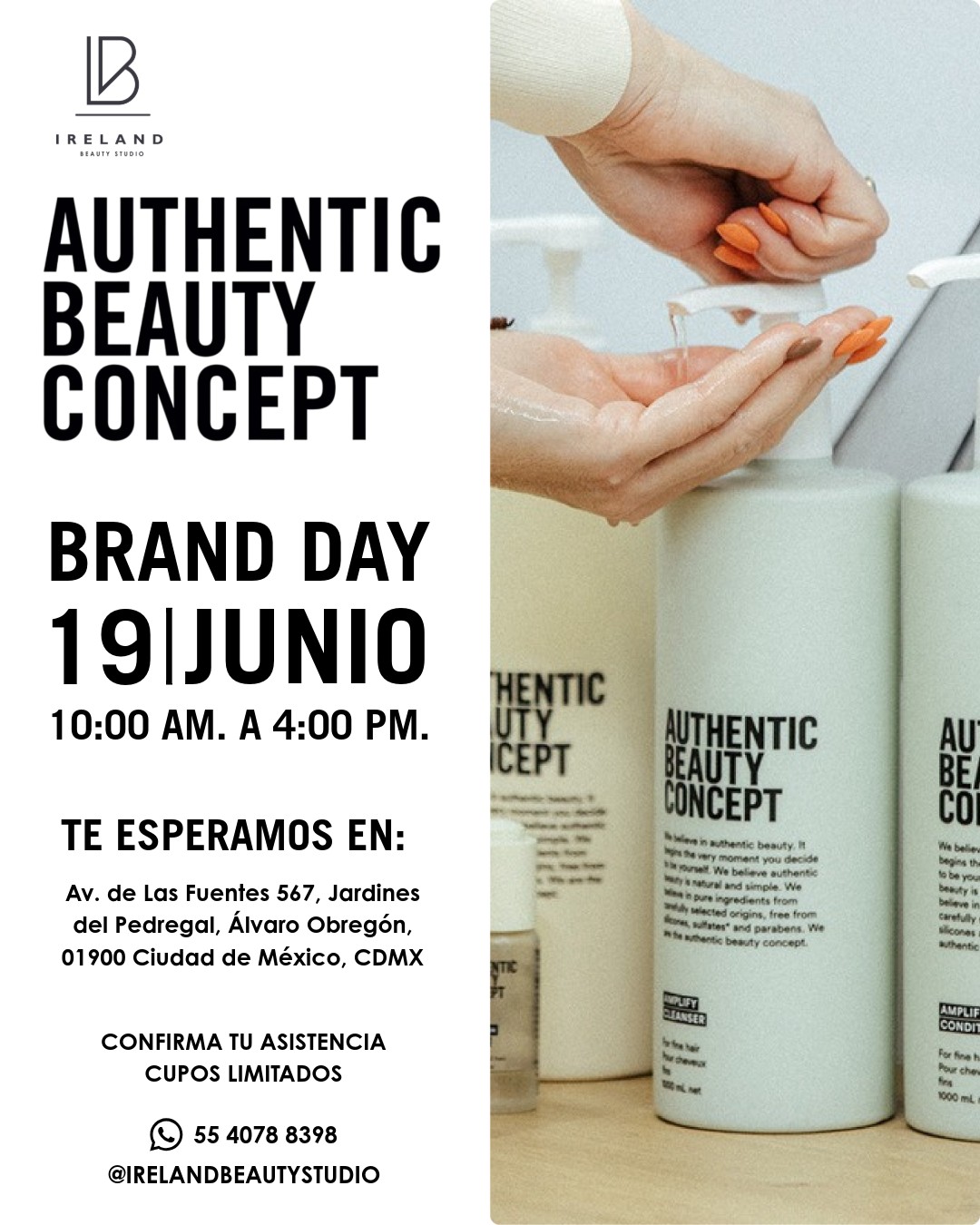 ✨ Brand Day - @authenticbeautyconcept.mx
Ven a pasar un rato con nosotros y regálale a tu cabello el cariño que merece.
Si ya eres parte de nuestra familia, tenemos algo especial para ti. Si aún no has probado la marca, esta es tu oportunidad para recibir un tratamiento y vivir la experiencia.
Solo ven, relájate y disfruta. Nosotros nos encargamos del resto.
📲 Agenda tu cita hoy mismo por WhatsApp: +52 55 4078 8398 o envíanos un DM.
#irelandbeautystudio #cdmx #AuthenticBeautyConcept #salondebelleza #haircare #cuidadodelcabello