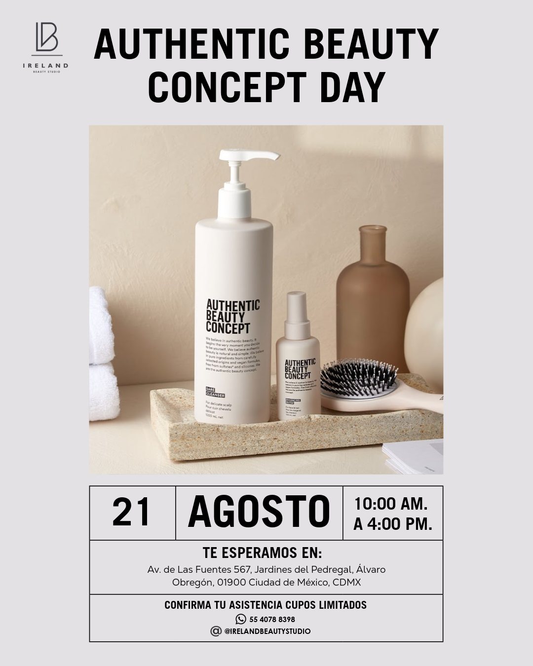 ✨ Brand Day - @authenticbeautyconcept.mx
Ven a pasar un rato con nosotros y regálale a tu cabello el cariño que merece.
Si ya eres parte de nuestra familia, tenemos algo especial para ti. Si aún no has probado la marca, esta es tu oportunidad para recibir un tratamiento y vivir la experiencia.
Solo ven, relájate y disfruta. Nosotros nos encargamos del resto.
📲 Agenda tu cita hoy mismo por WhatsApp: +52 55 4078 8398 o envíanos un DM.
#irelandbeautystudio #cdmx #AuthenticBeautyConcept #salondebelleza #haircare #cuidadodelcabello